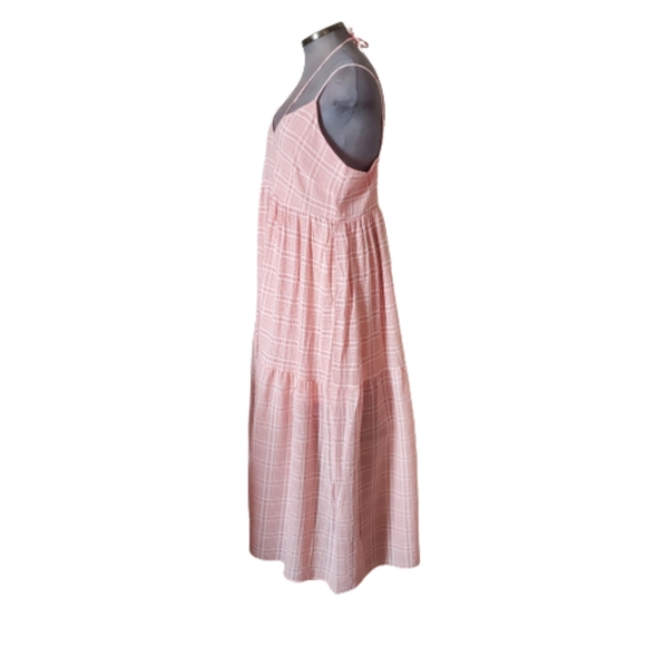 PALE PEACH PLAID ☆ TIERED MAXI DRESS ☆ NWT - Picture 6 of 10